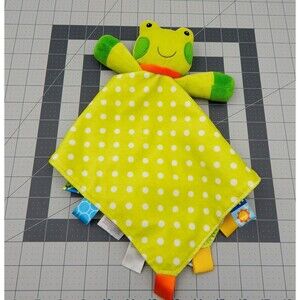 Taggies Frog Lovey Rattle Security Blanket Ribbons Polka Dot Velour Satin 15 In